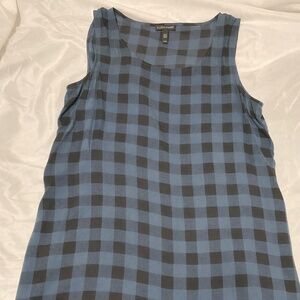 Eileen Fisher 100% Silk Blue Gingham Tunic Tank – Size M